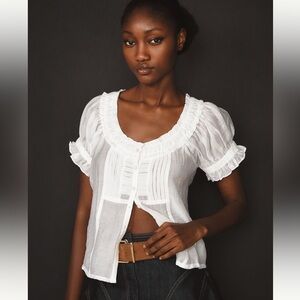 Pilcro Short Sleeve Sheer Silky Blouse - White - Size XS - BNWT